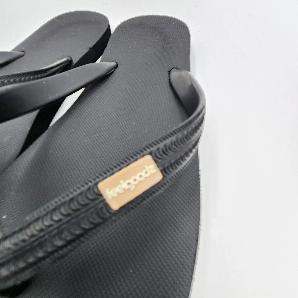 Feelgoodz Slimz Black Natural Rubber Flip Flop Sandals Mens Large L 11-12
